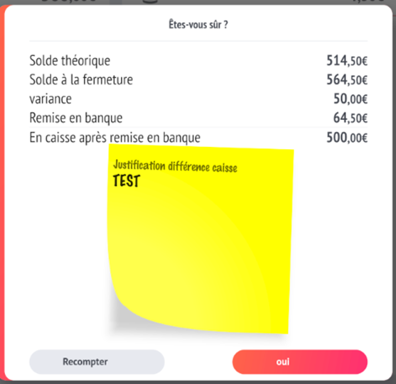 Gestion de caisse, commentaire sur la différence de caisse